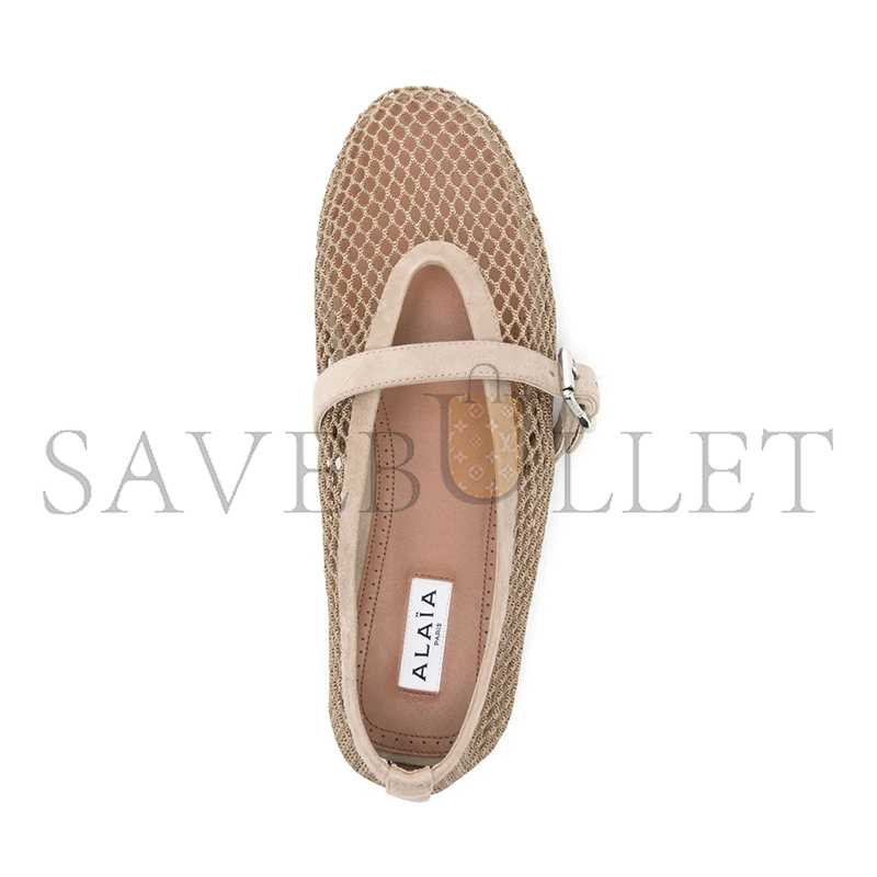 ALAÏA SUEDE TRIMMED FISHNET BALLET FLATS AA3A029TK061-824